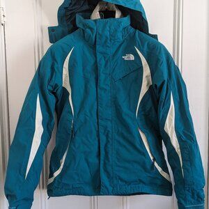North Face Ski Jacket Teal & White Size S